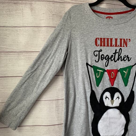 Holiday Time Penguin Gray Long Sleeve Shirt Size Large (12-14) - Picture 7 of 14